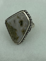 Natural Ocean Jasper Gemstone Large Freeform Sterling Silver Adjustable Ring