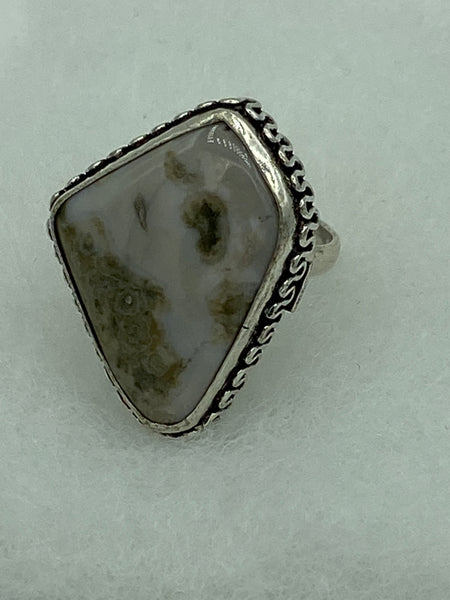 Natural Ocean Jasper Gemstone Large Freeform Sterling Silver Adjustable Ring