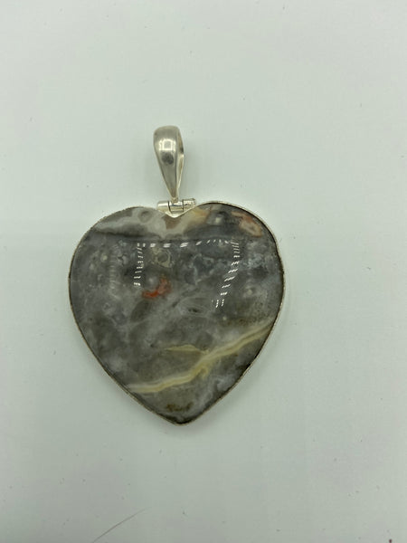 Natural Ocean Jasper Gemstone Sterling Silver Heart Pendant