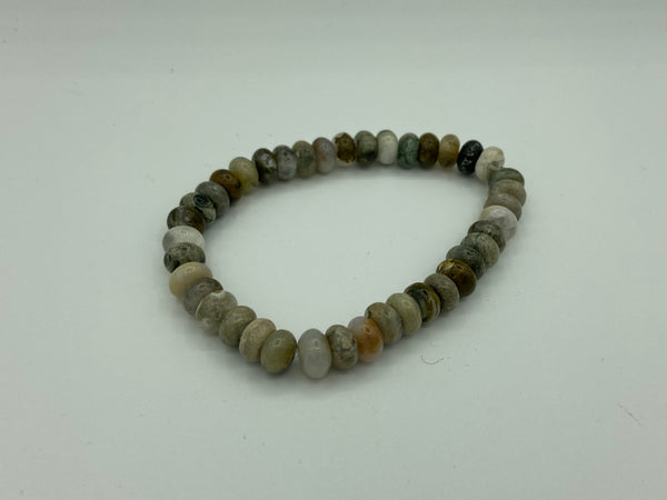 Natural Ocean Jasper Gemstone Rondelles Beaded Stretch Bracelet