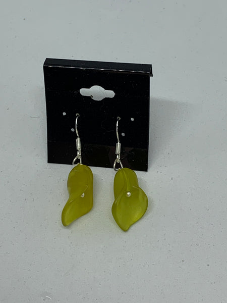 Natural Olive Jade Gemstone Carved Cala Lily Sterling Silver Dangle Earrings