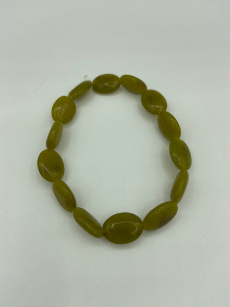 Natural Olive Jade Gemstone Dainty Ovals Beaded Stretch Bracelet