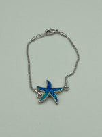 Natural Opal Gemstone Sterling Silver Starfish Bracelet