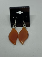 Natural Orange Agate Gemstone Pointed Oval Sterling Silver Dangle Earrings