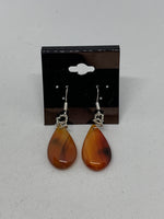 Natural Orange Agate Gemstone Teardrop Sterling Silver Dangle Earrings