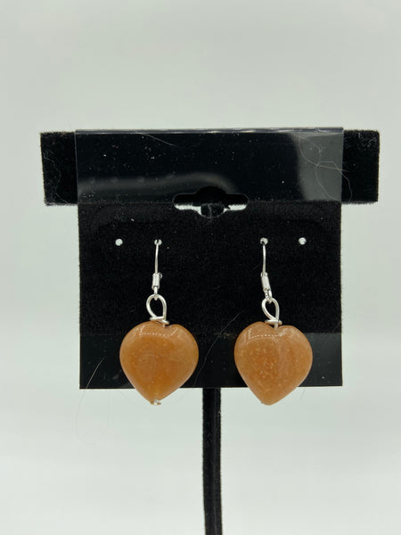 Natural Orange Agate Gemstone Puffed Heart Sterling Silver Dangle Earrings