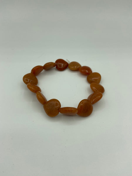 Natural Orange Agate Gemstone Puffed Hearts Beaded Stretch Bracelet