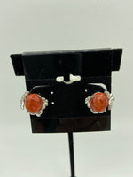 Natural Orange Coral Gemstone Sterling Silver Butterfly Dangle Earrings