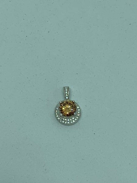 Natural Padparadscha Sapphire Gemstone Round Sterling Silver Pendant