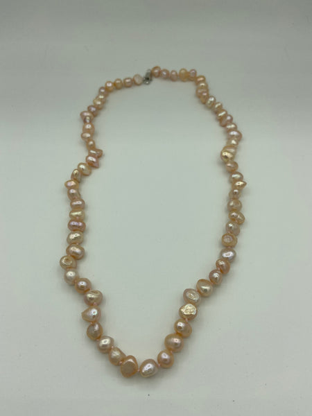Natural Pink Baroque Pearl Gemstone Long Beaded Necklace