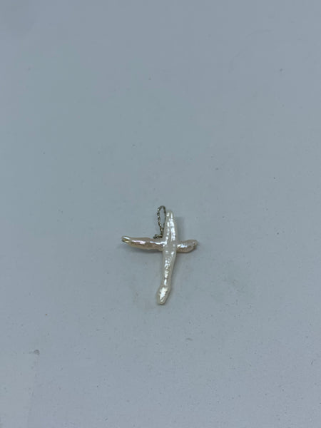 Natural White Pearl Gemstone Carved Cross Pendant