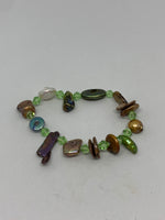 Multicolor Baroque Pearl And Green Accent Beaded Stretch Bracelet