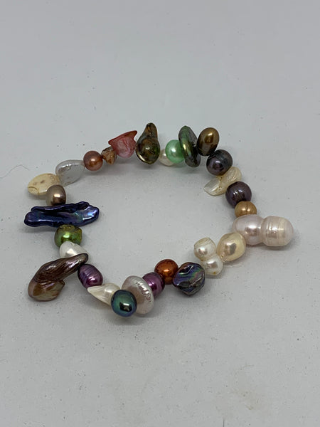 Multicolor Baroque Pearl and Glass Beaded Stretch Bracelet