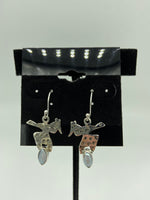 Natural Pearl Gemstone Bird Sterling Silver Dangle Earrings