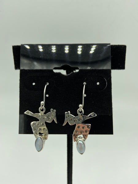 Natural Pearl Gemstone Bird Sterling Silver Dangle Earrings