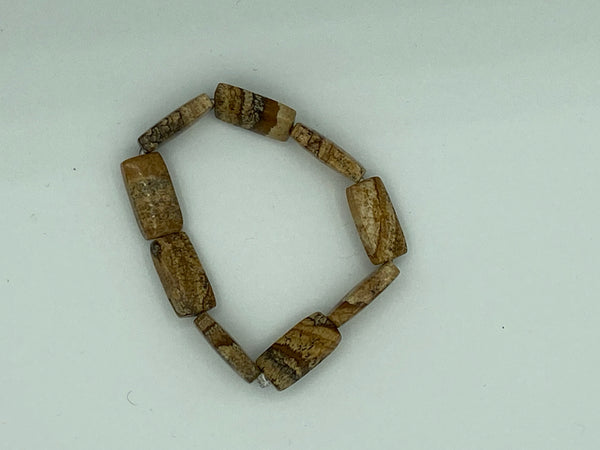 Natural Picture Jasper Gemstone Flat Rectangles Beaded Stretch Bracelet