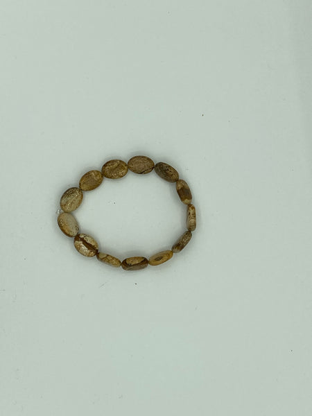 Natural Picture Jasper Gemstone Ovals Beaded Stretch Bracelet
