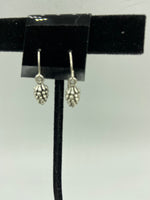 Fall Christmas Silvertone 3D Pinecone Charm Dangle Earrings