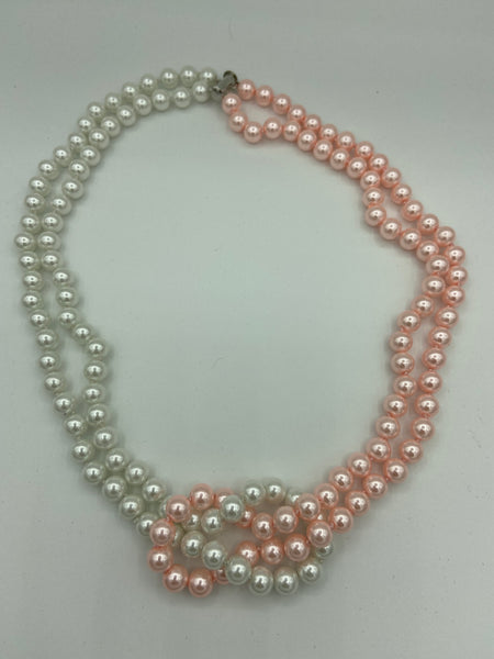 Natural Pink and White Pearl Beaded 2 Strand Necklace with Magnetic Clasp