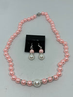 Natural Pink and White Pearl Gemstone Beaded Necklace and Dangle Earrings Set