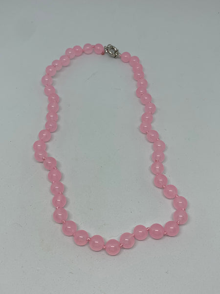Natural Pink Chalcedony Gemstone Round Beaded Necklace