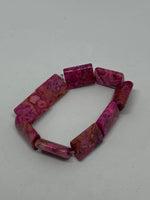 Natural Pink Crazy Lace Agate Gemstone Rectangles Beaded Stretch Bracelet