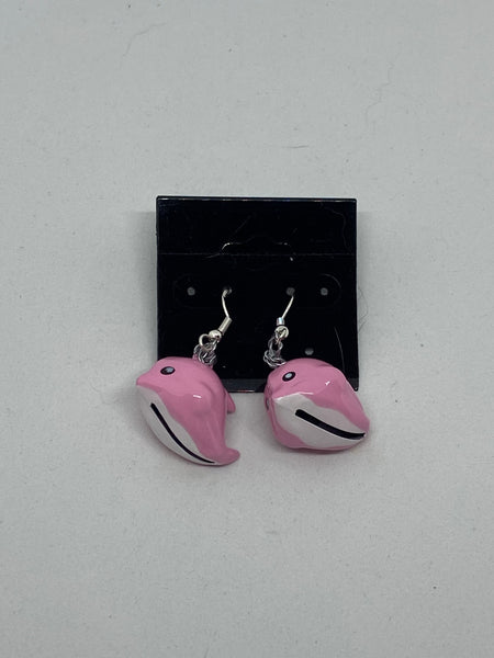 Pink Dolphin Jingle Bell Sterling Silver Dangle Earrings