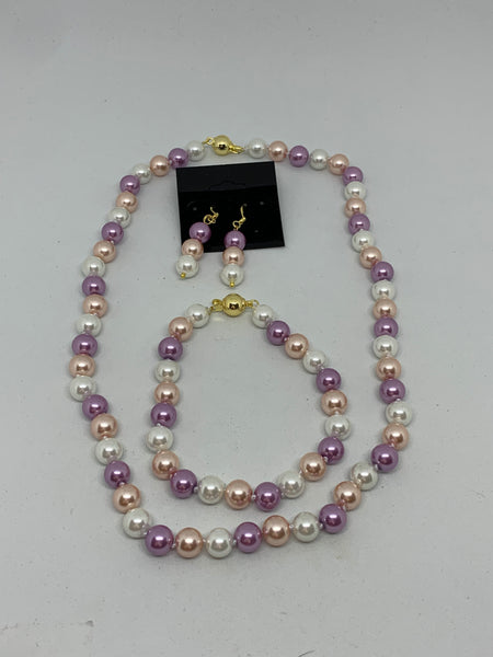 Natural Multicolor Pearl Gemstone Beaded Necklace Bracelet and Dangle Earringset