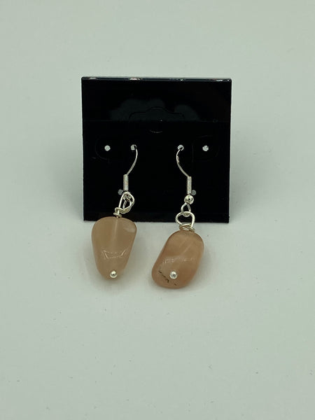 Natural Pink Opal Gemstone Tumbled Sterling Silver Dangle Earrings