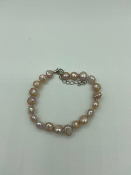 Natural Pink Baroque Pearl Gemstone Beaded Adjustable Bracelet