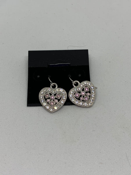 Natural Pink Sapphire Gemstone Sterling Silver Heart Earrings