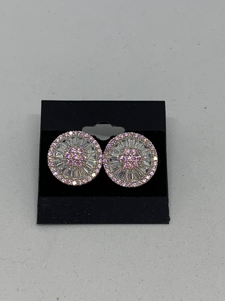Natural Pink Sapphire Gemstone Flower Sterling Silver Stud Earrings