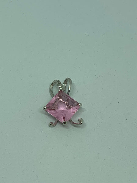 Natural Pink Sapphire Gemstone Square Sterling Silver Pendant