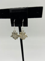 Silvertone Christmas Poinsettia Charm Dangle Earrings