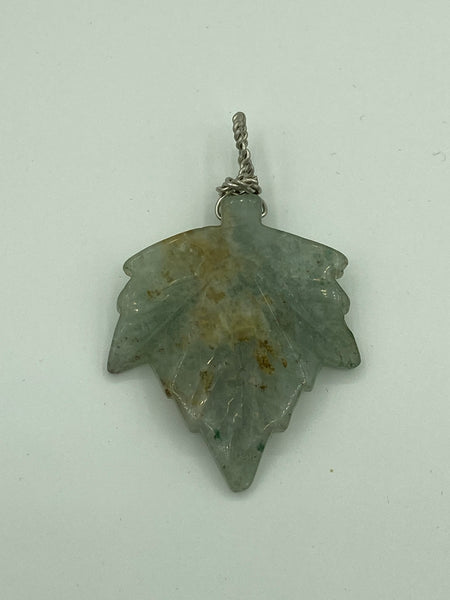 Natural Prehnite Gemstone Large Carved Leaf Pendant