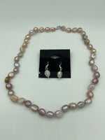 Natural Purple Baroque Pearl Beaded Necklace and Dangle Earrings Set