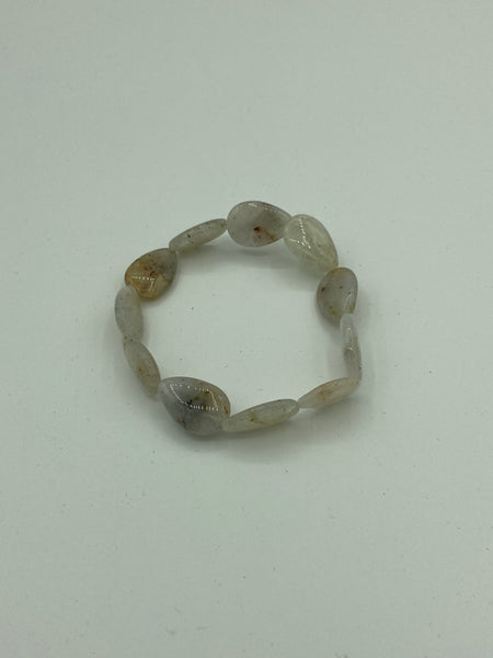 Natural Quartz Gemstone Flat Teardrops Beaded Stretch Bracelet