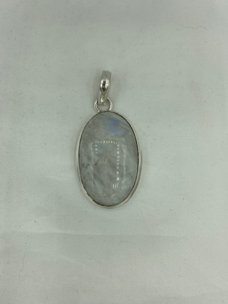 Natural Rainbow Moonstone Gemstone Oval Sterling Silver Pendant