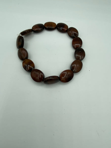 Natural Red Aventurine Gemstone Puffed Ovals Beaded Stretch Bracelet