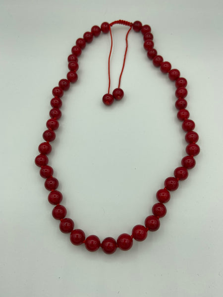 Natural Red Coral Gemstone Round Beaded Adjustable Macrame Necklace