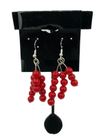 Natural Red Coral Gemstone 3 Strand Sterling Silver Dangle Earrings
