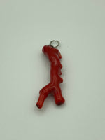 Natural Red Coral Gemstone Freeform Long Branch Pendant