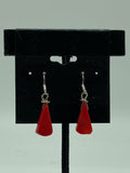 Natural Red Coral Gemstone Freeform Teardrop Sterling Silver Dangle Earrings
