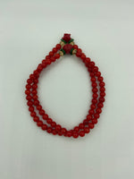 Natural Red Coral Gemstone Round and Rose Beaded Stretch Wrap Bracelet