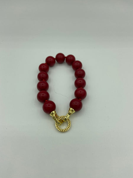 Natural Red Coral Gemstone Round Beaded Bracelet