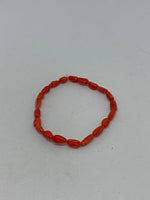 Natural Red Coral Gemstone Dainty Rice Beaded Stretch Bracelet