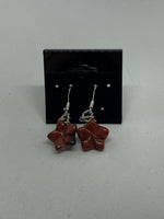 Natural Red Jasper Gemstone Carved Flower Sterling Silver Dangle Earrings
