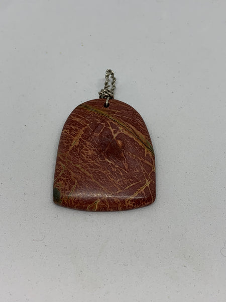 Natural Red Picture Jasper Gemstone Carved Trapezoid Pendant
