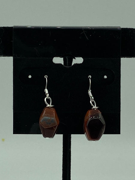 Natural Red Tiger Eye Gemstone Double Pyramid Beaded Sterling Silver Earrings