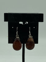 Natural Red Tiger Eye Gemstone Faceted Teardrop Sterling Silver Dangle Earrings